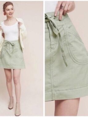 Anthropologie Pilcro and the Letterpress Light Sage Green Tie-Waist Chino Skirt